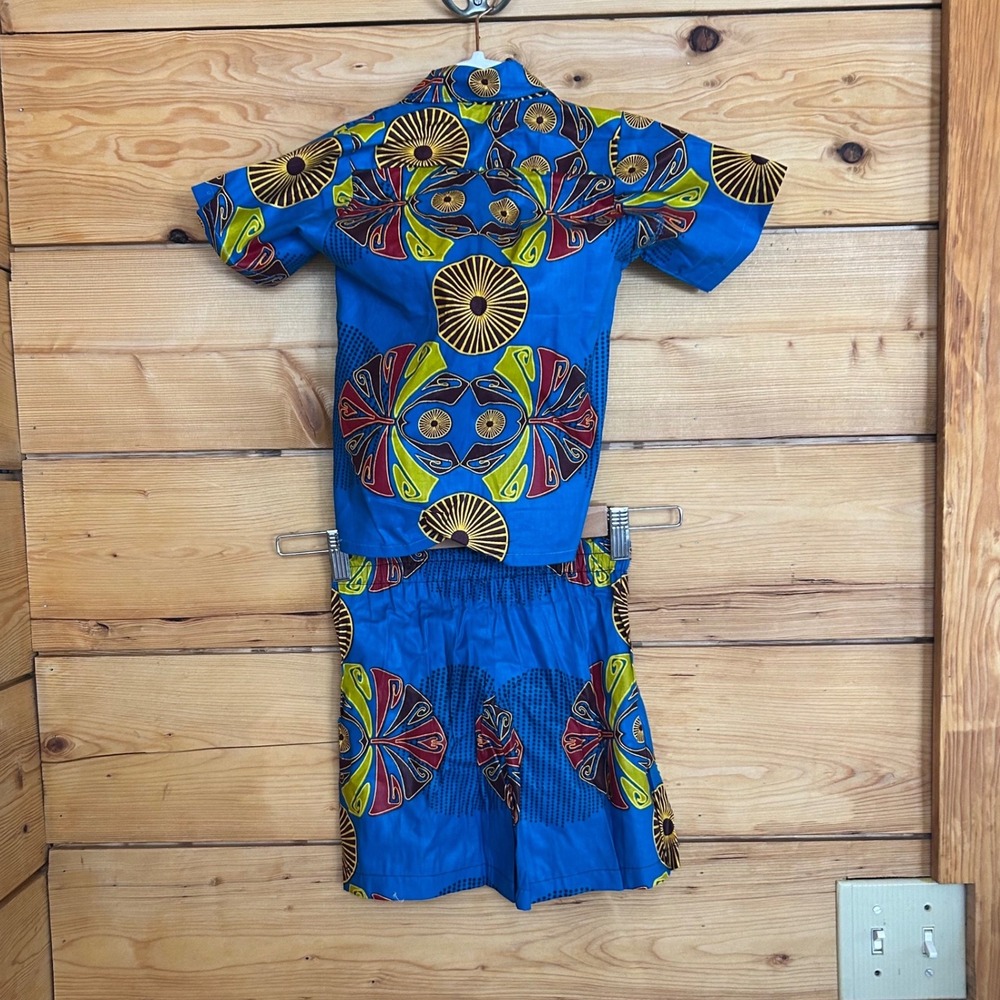 Handmade African Wax Print Toddler Set 12M 1T Blue Yellow Ankara Cotton Co-ord